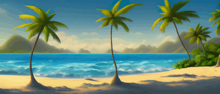 Tropical beach with sun light wave abstract background. Copy space of summer vacation and business travel concept.のイラスト素材