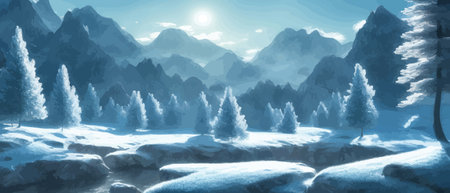 Vector illustration. Flat winter landscape. Snow backgrounds. snowdrifts. snowfall. clear blue sky. Blizzard. snowyのイラスト素材