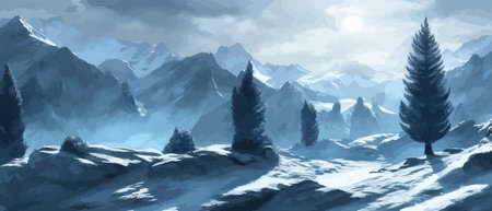 Vector illustration. Flat winter landscape. Snow backgrounds. snowdrifts. snowfall. clear blue sky. Blizzard. snowyのイラスト素材