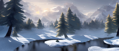 Vector illustration. Flat winter landscape. Snow backgrounds. snowdrifts. snowfall. clear blue sky. Blizzard. snowyのイラスト素材