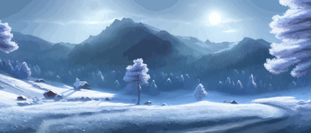 Vector illustration. Flat winter landscape. Snow backgrounds. snowdrifts. snowfall. clear blue sky. Blizzard. snowyのイラスト素材