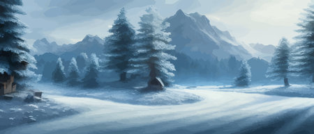 Vector illustration. Flat winter landscape. Snow backgrounds. snowdrifts. snowfall. clear blue sky. Blizzard. snowyのイラスト素材