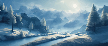 Vector illustration. Flat winter landscape. Snow backgrounds. snowdrifts. snowfall. clear blue sky. Blizzard. snowyのイラスト素材