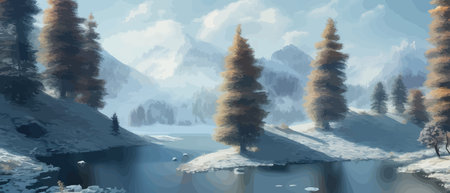 Vector illustration. Flat winter landscape. Snow backgrounds. snowdrifts. snowfall. clear blue sky. Blizzard. snowyのイラスト素材