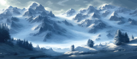 Vector illustration. Flat winter landscape. Snow backgrounds. snowdrifts. snowfall. clear blue sky. Blizzard. snowyのイラスト素材