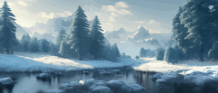 Vector illustration. Flat winter landscape. Snow backgrounds. snowdrifts. snowfall. clear blue sky. Blizzard. snowyのイラスト素材