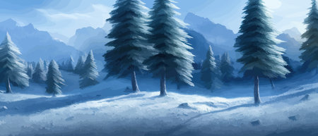 Vector illustration. Flat winter landscape. Snow backgrounds. snowdrifts. snowfall. clear blue sky. Blizzard. snowyのイラスト素材