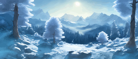 Vector illustration. Flat winter landscape. Snow backgrounds. snowdrifts. snowfall. clear blue sky. Blizzard. snowyのイラスト素材