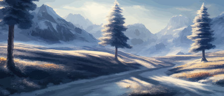 Vector illustration. Flat winter landscape. Snow backgrounds. snowdrifts. snowfall. clear blue sky. Blizzard. snowyのイラスト素材