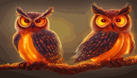 Owl. Realistic bird on dark moon forest background. Dark night background. autumn fairy tale art. Fashion templateのイラスト素材