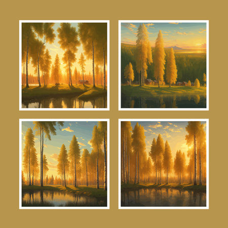 Vector illustration Autumn landscape golden alley park of birches near a pond , contemporary art impressionism abstractの写真素材