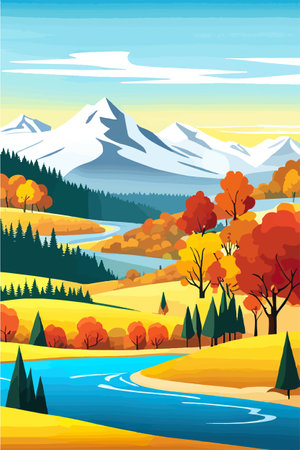 Nature and landscape. Autumn. Rural landscape. Vector design illustration for web design development, natural landscapeのイラスト素材