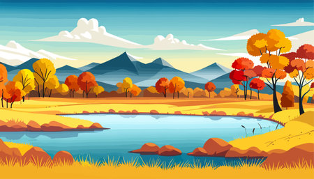 Nature and landscape. Autumn. Rural landscape. Vector design illustration for web design development, natural landscapeのイラスト素材
