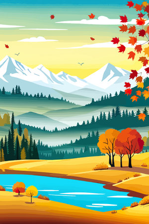 Nature and landscape. Autumn. Rural landscape. Vector design illustration for web design development, natural landscapeのイラスト素材