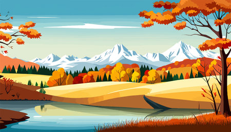 Nature and landscape. Autumn. Rural landscape. Vector design illustration for web design development, natural landscapeのイラスト素材