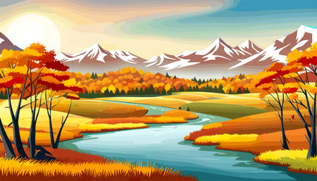 Nature and landscape. Autumn. Rural landscape. Vector design illustration for web design development, natural landscapeのイラスト素材