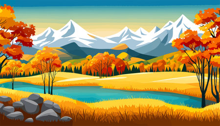 Nature and landscape. Autumn. Rural landscape. Vector design illustration for web design development, natural landscapeのイラスト素材