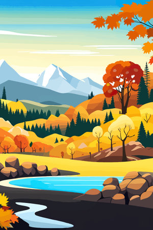 Nature and landscape. Autumn. Rural landscape. Vector design illustration for web design development, natural landscapeのイラスト素材