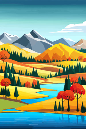 Nature and landscape. Autumn. Rural landscape. Vector design illustration for web design development, natural landscapeのイラスト素材