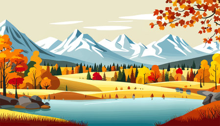 Nature and landscape. Autumn. Rural landscape. Vector design illustration for web design development, natural landscapeのイラスト素材