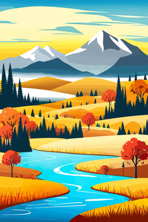 Nature and landscape. Autumn. Rural landscape. Vector design illustration for web design development, natural landscapeのイラスト素材