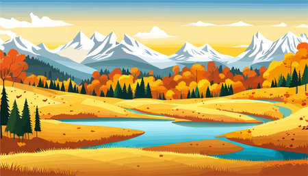 Nature and landscape. Autumn. Rural landscape. Vector design illustration for web design development, natural landscapeのイラスト素材
