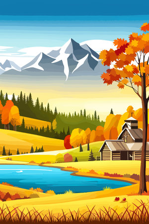 Nature and landscape. Autumn. Rural landscape. Vector design illustration for web design development, natural landscapeのイラスト素材