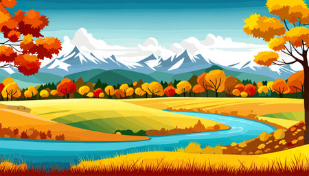 Nature and landscape. Autumn. Rural landscape. Vector design illustration for web design development, natural landscapeのイラスト素材
