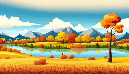 Nature and landscape. Autumn. Rural landscape. Vector design illustration for web design development, natural landscapeのイラスト素材