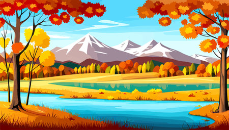 Nature and landscape. Autumn. Rural landscape. Vector design illustration for web design development, natural landscapeのイラスト素材