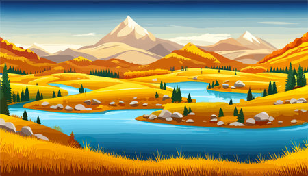 Nature and landscape. Autumn. Rural landscape. Vector design illustration for web design development, natural landscapeのイラスト素材
