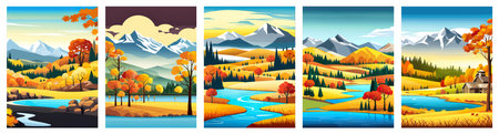 Nature and landscape. Autumn. Rural landscape. Vector design illustration for web design development, natural landscapeのイラスト素材