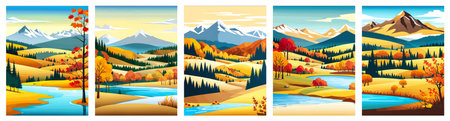 Nature and landscape. Autumn. Rural landscape. Vector design illustration for web design development, natural landscapeのイラスト素材