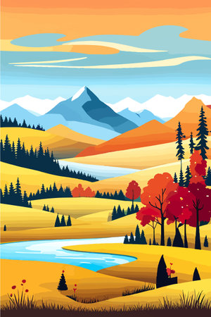 Nature and landscape. Autumn. Rural landscape. Vector design illustration for web design development, natural landscapeのイラスト素材