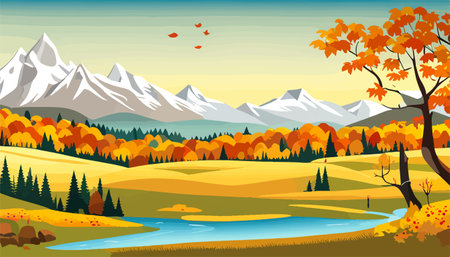 Nature and landscape. Autumn. Rural landscape. Vector design illustration for web design development, natural landscapeのイラスト素材