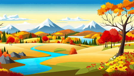 Nature and landscape. Autumn. Rural landscape. Vector design illustration for web design development, natural landscapeのイラスト素材