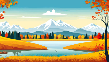 Nature and landscape. Autumn. Rural landscape. Vector design illustration for web design development, natural landscapeのイラスト素材