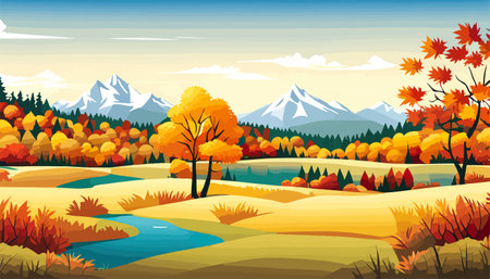 Nature and landscape. Autumn. Rural landscape. Vector design illustration for web design development, natural landscapeのイラスト素材