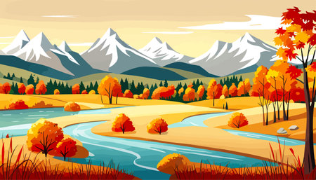 Nature and landscape. Autumn. Rural landscape. Vector design illustration for web design development, natural landscapeのイラスト素材