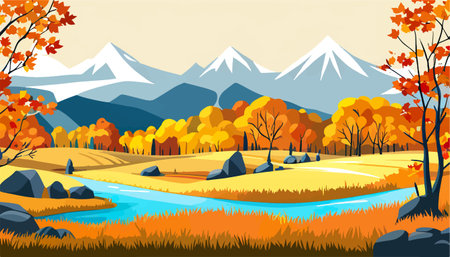 Nature and landscape. Autumn. Rural landscape. Vector design illustration for web design development, natural landscapeのイラスト素材