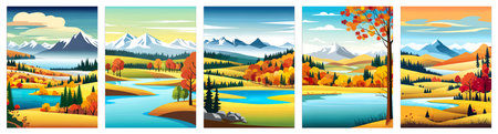Nature and landscape. Autumn. Rural landscape. Vector design illustration for web design development, natural landscapeのイラスト素材