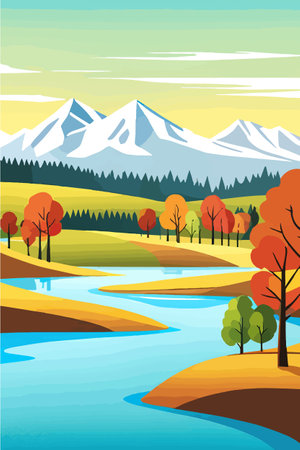 Nature and landscape. Autumn. Rural landscape. Vector design illustration for web design development, natural landscapeのイラスト素材