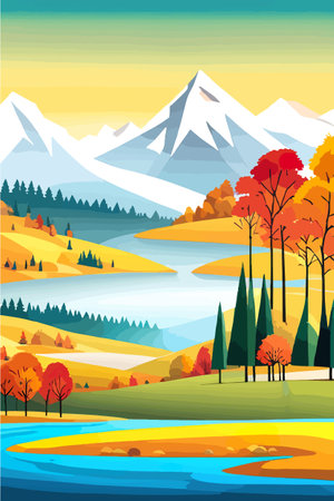 Nature and landscape. Autumn. Rural landscape. Vector design illustration for web design development, natural landscapeのイラスト素材
