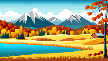 Nature and landscape. Autumn. Rural landscape. Vector design illustration for web design development, natural landscapeのイラスト素材
