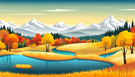 Nature and landscape. Autumn. Rural landscape. Vector design illustration for web design development, natural landscapeのイラスト素材