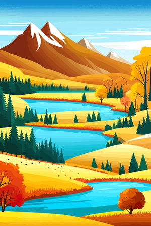 Nature and landscape. Autumn. Rural landscape. Vector design illustration for web design development, natural landscapeのイラスト素材