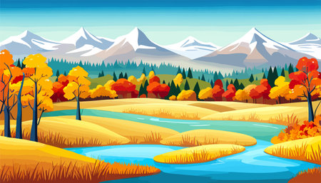Nature and landscape. Autumn. Rural landscape. Vector design illustration for web design development, natural landscapeのイラスト素材