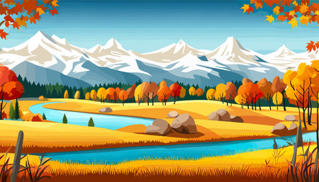 Nature and landscape. Autumn. Rural landscape. Vector design illustration for web design development, natural landscapeのイラスト素材