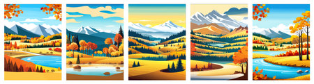 Nature and landscape. Autumn. Rural landscape. Vector design illustration for web design development, natural landscapeのイラスト素材