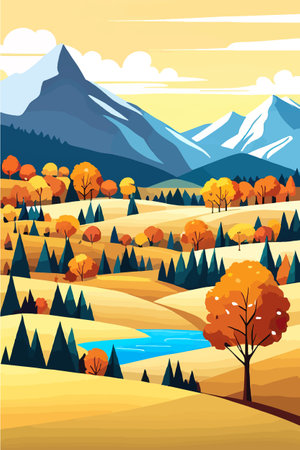 Nature and landscape. Autumn. Rural landscape. Vector design illustration for web design development, natural landscapeのイラスト素材
